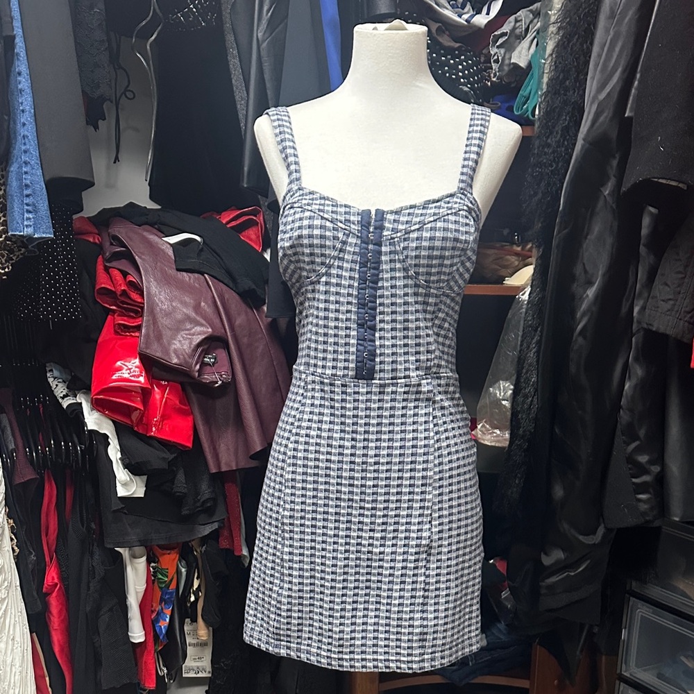 Sexy Navy Checkered Mini Dress